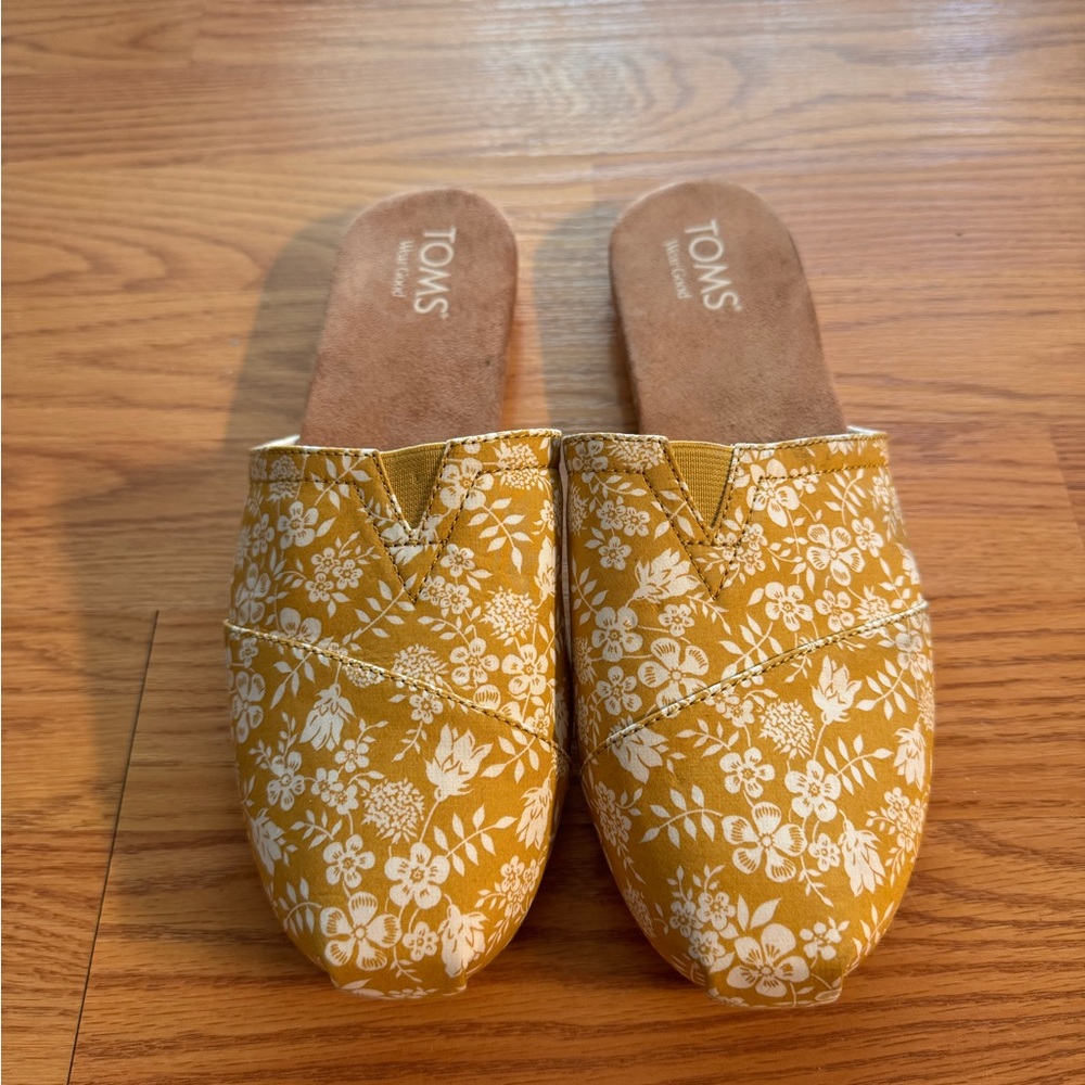 TOMS Yellow Floral Canvas Slip-On Mules